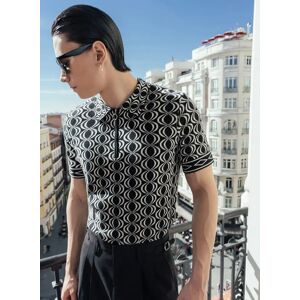 Off 20% Phixclothing.com Black Geometric 70's O Ring Zip Knit Polo ... Phix